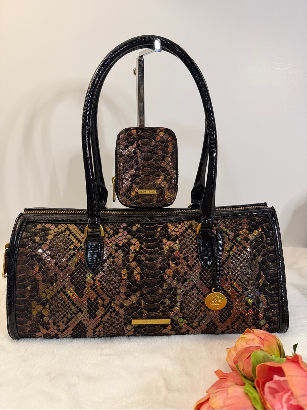 Brahmin Sophia handbag and Katelynn pouch set in Bronze captitative
